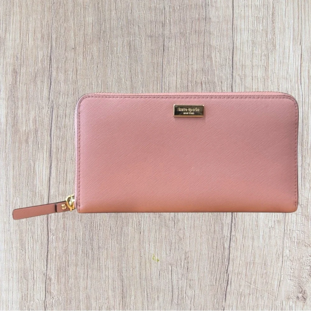 Kate Spade Newbury Lane Neda Zip Around Wallet Clutch Rose Pink Gold Wallet
